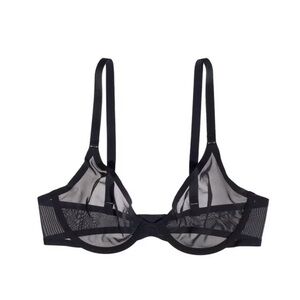 NEW CUUP Black Sheer Mesh Underwire Plunge Bra Size 32A The Plunge Adjustable